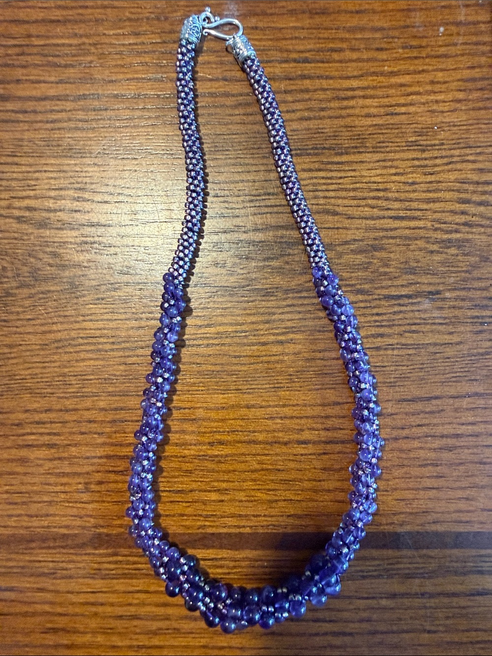 Kumihimo  Amethyst and glass bead necklace - Picture 2 of 2